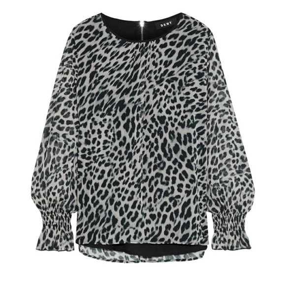 DKNY back and gray leopard lrint long sleeve shirt - Picture 1 of 3